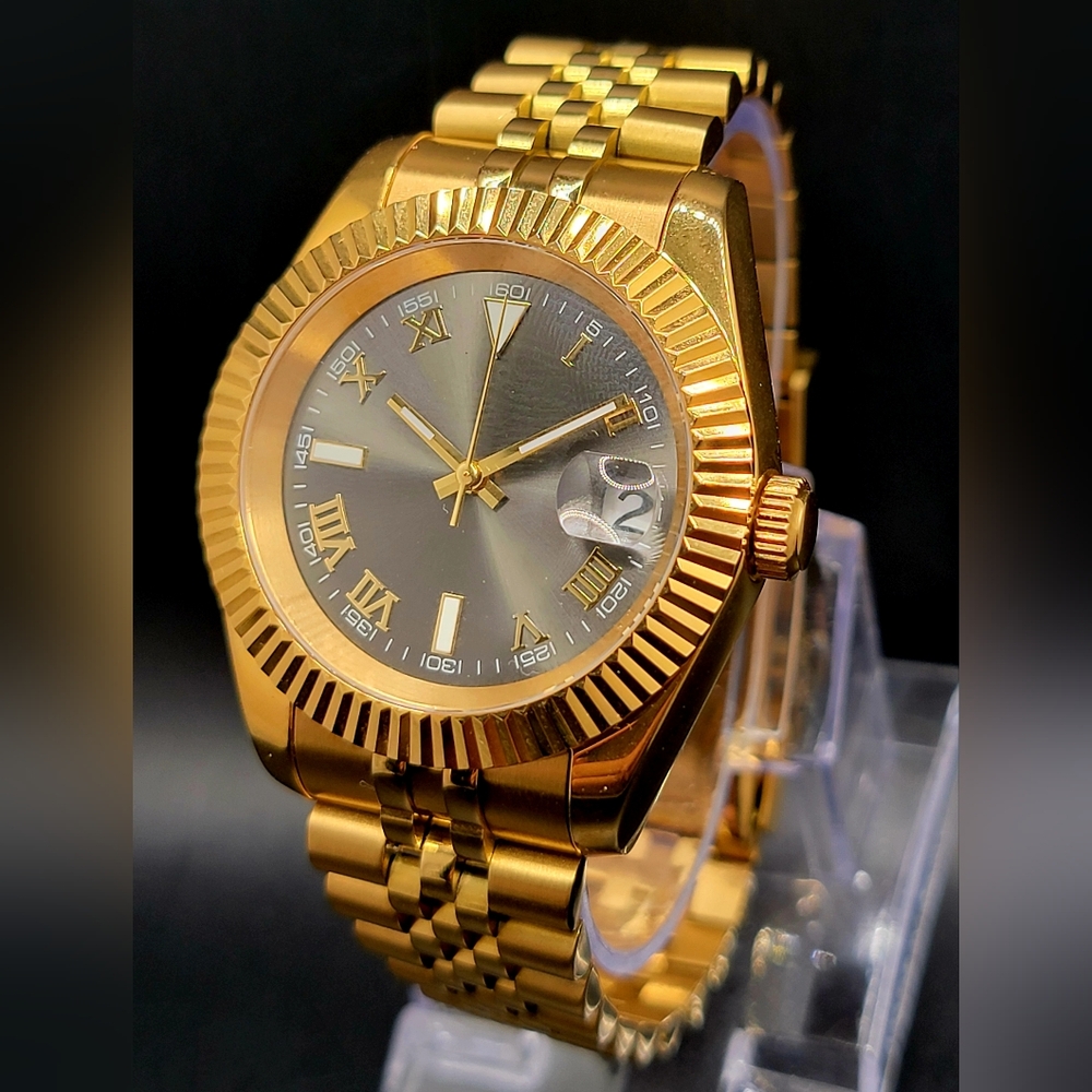 CUSTOM MOD 39MM Gold Tone Watch with Roman Numerals AUTO NH35
